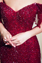 Fabulous Long Mermaid Off-the-shoulder Tulle Sequined Prom Dress