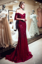 Fabulous Long Mermaid Off-the-shoulder Tulle Sequined Prom Dress