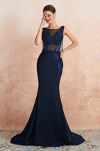 Fascinating Long Mermaid Jewel Satin Evening Dress