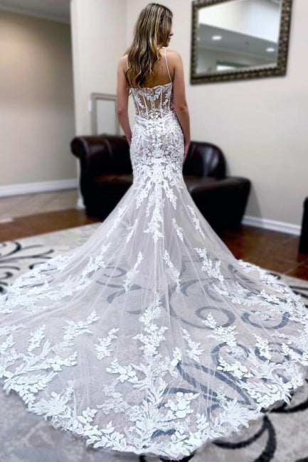 Fashion Jewel Sleeveless Mermaid Lace Backless Wedding Dresses