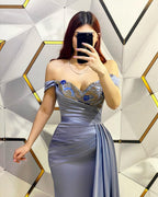 Fashion Long Mermaid Off-the-shoulder Sequined Prom Dress With Ruffles