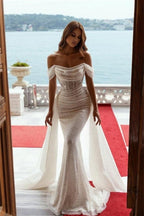 Off the Shoulder Sequins Mermaid Long Prom Dress