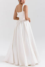 Wide Straps Corset Solid Color Gowns Maxi Dresses-White