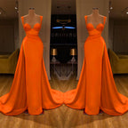 Stunning Long Sweetheart Mermaid Satin Prom Dresses with High Slit