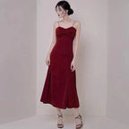Wine red party dress spaghetti straps evening dress high slit prom dress backless formal dress custom made Y1140