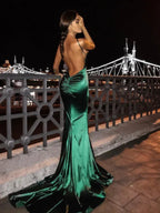 Mermaid Dark Green Long Prom Dress,Backless Evening Dress Y626