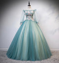 Green tulle lace long ball gown dress formal dress s107