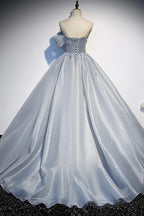 Gray tulle lace long ball gown dress formal dress s91