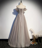Elegant tulle lace long prom dress A line evening gown s67