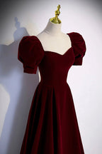 Burgundy velvet long prom dress evening dress  s88