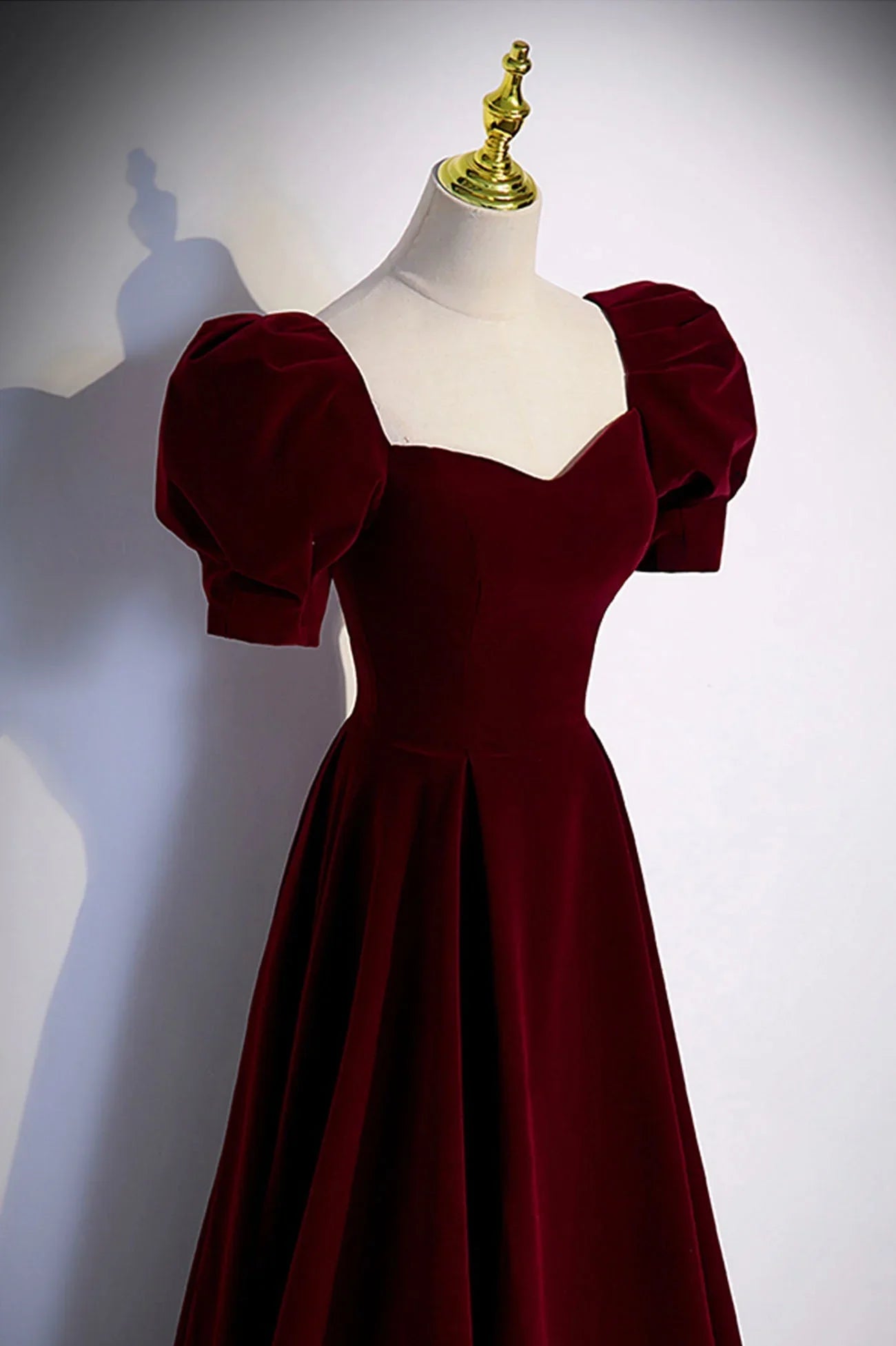 Burgundy velvet long prom dress evening dress  s88