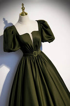 Green satin long prom dress A-line evening dress s87