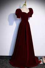 Burgundy velvet long prom dress evening dress  s88