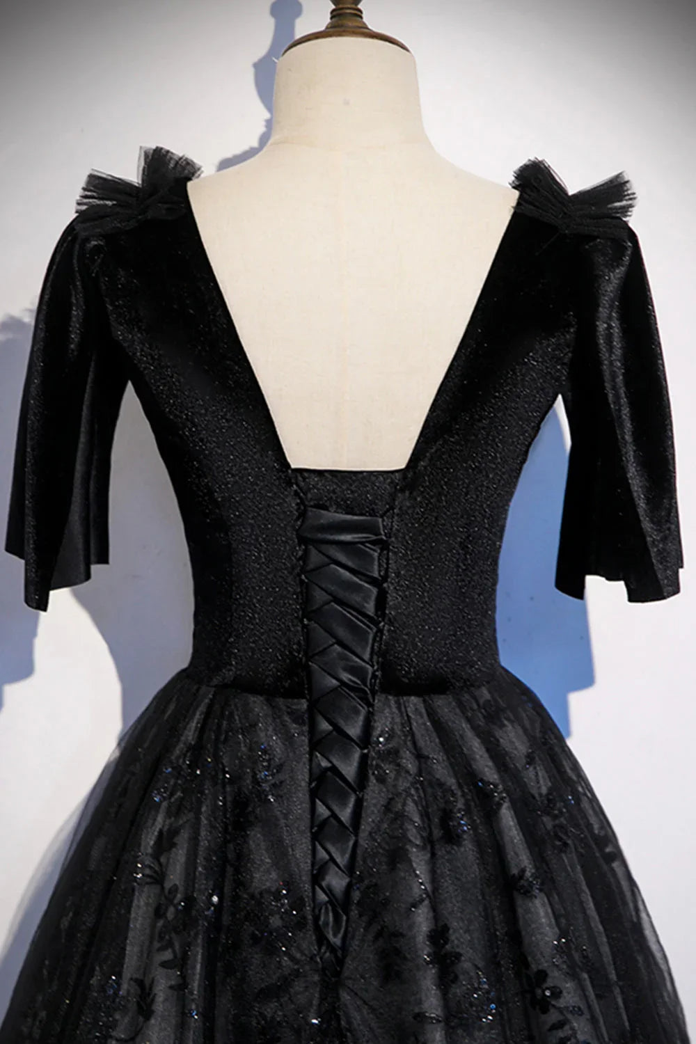 Black velvet lace long prom dress evening dress s103