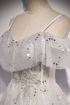 Stylish tulle sequins long A line prom dress evening dress s71