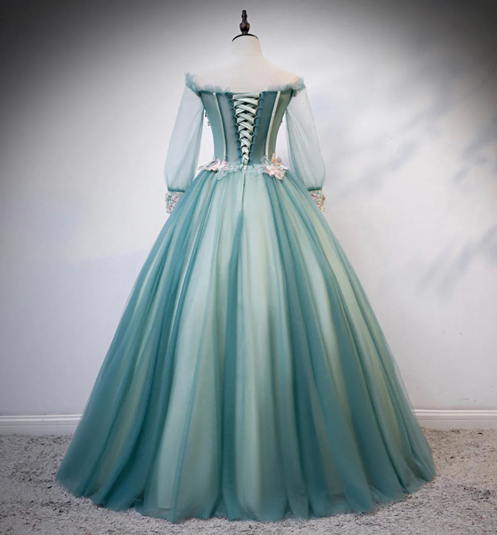 Green tulle lace long ball gown dress formal dress s107