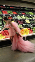 Charming Pink Tulle Hi-low Prom Dress,Strapless Pink Evening Dress  Y1316