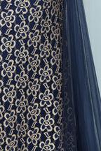 Floor Length Gold Mermaid Sleevless Crew Lace Prom Dresses