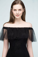 Floor Length Off-shoulder Mermaid Lace Tulle Prom Dresses