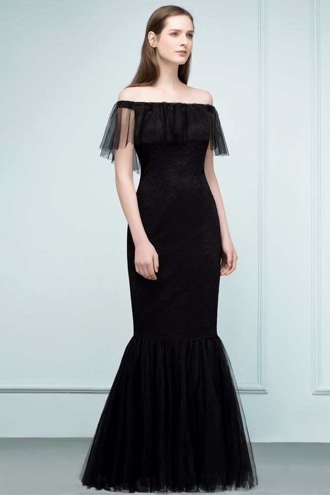 Floor Length Off-shoulder Mermaid Lace Tulle Prom Dresses