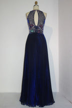 Floor Length Sequined A-line Crew Sleeveless Crystal Beading Prom Dresses