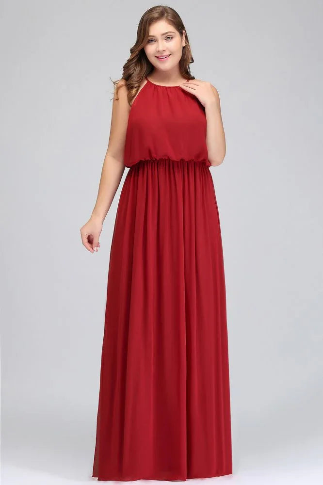 Floor Length Sleeveless A-Line Straps Plus size Evening Dresses with Ruffles