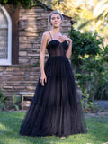 Tulle Spaghetti Straps Floor Length Prom Dress