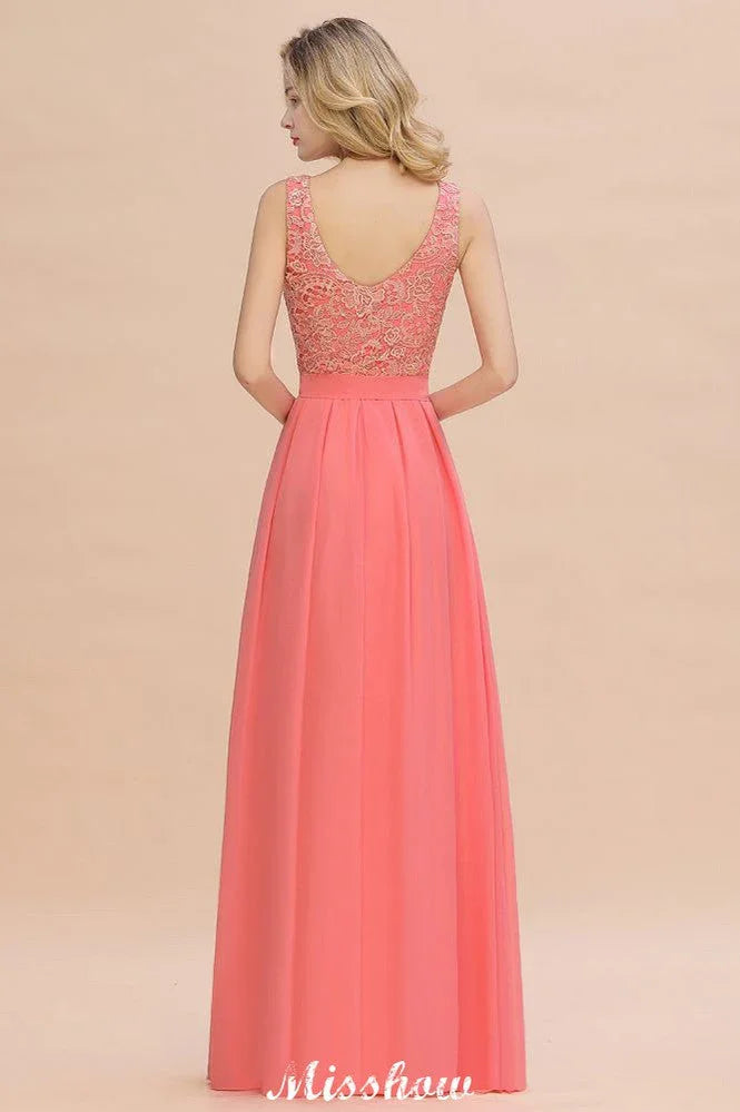 Floral Lace A-line Simple Wedding Dress Sleeveless Maxi Bridesmaid Dress