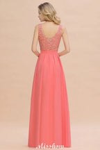 Floral Lace A-line Simple Wedding Dress Sleeveless Maxi Bridesmaid Dress