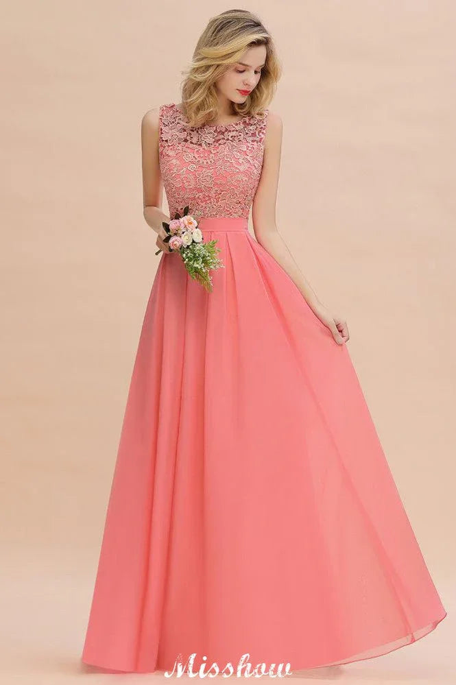 Floral Lace A-line Simple Wedding Dress Sleeveless Maxi Bridesmaid Dress