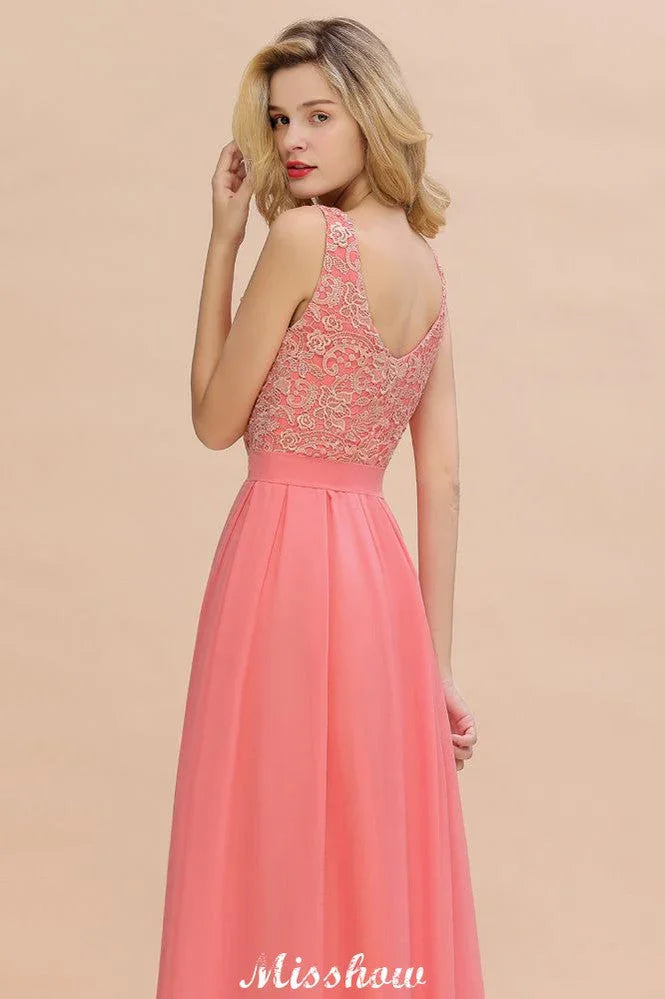 Floral Lace A-line Simple Wedding Dress Sleeveless Maxi Bridesmaid Dress