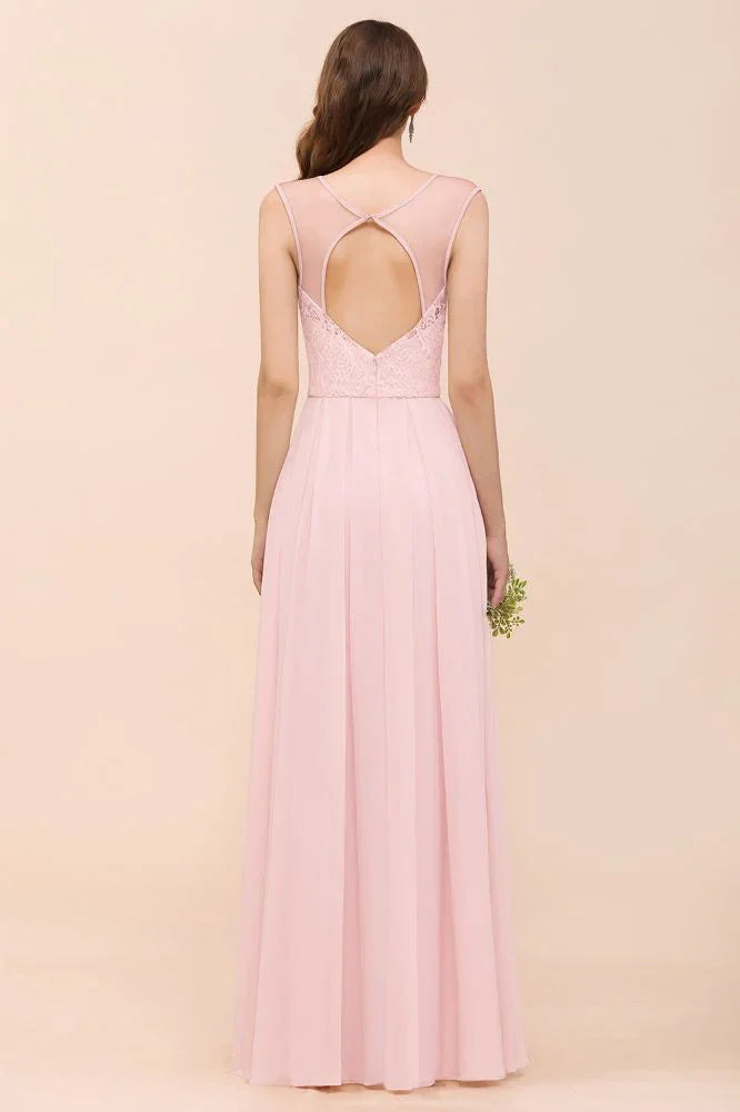 Floral Lace Bridesmaid Dress Pink A-line Wedding Party Dress