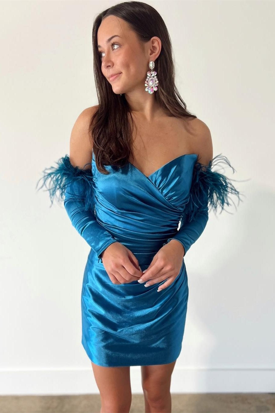 Sheath Satin Strapless Homecoming Dress with Long Sleeves