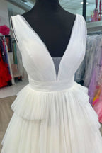 V-Neck Pleated Layered Long Formal Dress