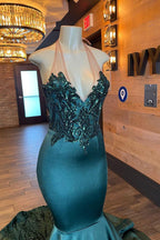 Glamorou V-neck Sleeveless Halter Mermaid Prom Dress With Beading