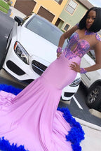 Glamorous Long Mermaid Lace Satin Prom Dress With Long Sleeves