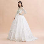 Glamorous Long Sleeve Beads White/Ivory Lace Appliques Wedding Dress