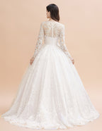 Glamorous Long Sleeve Beads White/Ivory Lace Appliques Wedding Dress