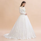 Glamorous Long Sleeve Beads White/Ivory Lace Appliques Wedding Dress