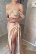 Glamorous Off-the-shoulder Sequined Sleeveless Mermaid Prom Dress With Slit