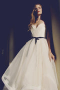 Glamorous Straps Ball Gowns Ivory Backless Tulle Wedding Dresses