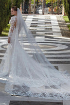 Glamorous V-neck Mermaid Appliques Long Sleeves Wedding Dress With Lace