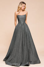 Glitter Strapless Backless Split Long Prom Dress