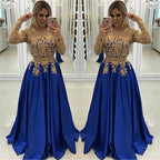 Gold Beads Lace Appliques Evening Dress with Sleeves