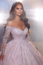 Gorgeous A-line Off-the-shoulder V-neck Wedding Dress With Lace