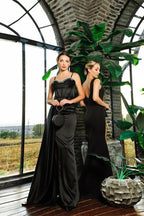 Gorgeous Black Mermaid Straps Sequined Prom Dress With Slit