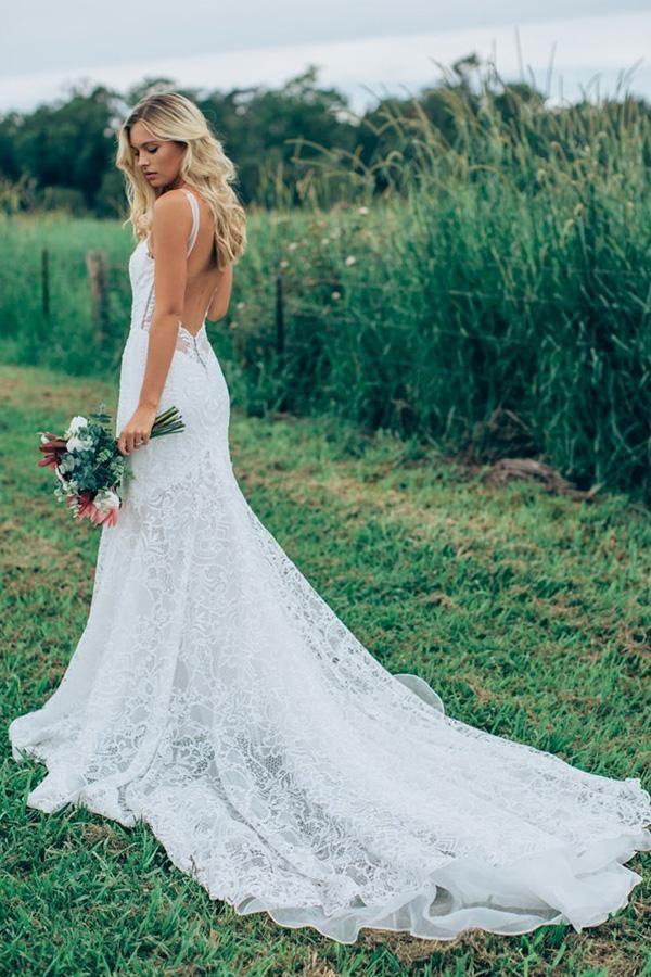 Gorgeous Lace Ivory Mermaid Sweetheart Rustic Wedding Dresses