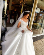 Gorgeous Long A-line Off-the-shoulder Wedding Dresses with Sleeves