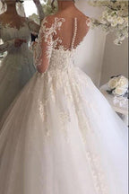 Gorgeous Long Ivory A-line Tulle Lace Wedding Dresses with Sleeves