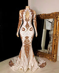 Gorgeous Long Mermaid Keyhole Neckline Sequins Formal Prom Dress with Sleeves